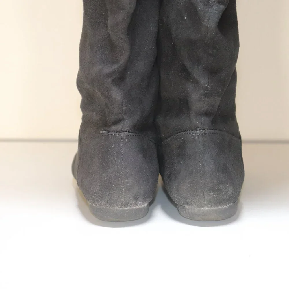 Charlotte Russe Brigitte Black Faux Suede Fur Mid Calf Knee Boots Size 6